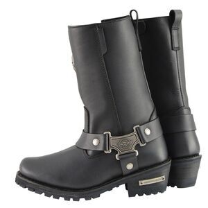 Milwaukee Leather Black Motorcycle Harness Boot Medallion Plate Women’s Sz 10.5